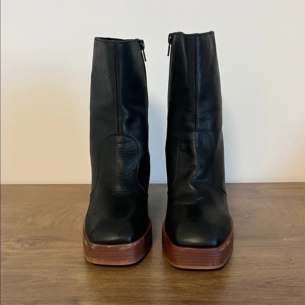 Free People Ruby Platform Boot Black Leather Wood US 9